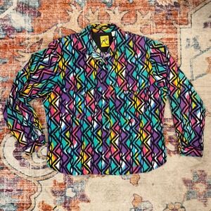 Vintage Roper Western Shirt Geometric Ikat Print Multicolor Button Up Mens‎ L
